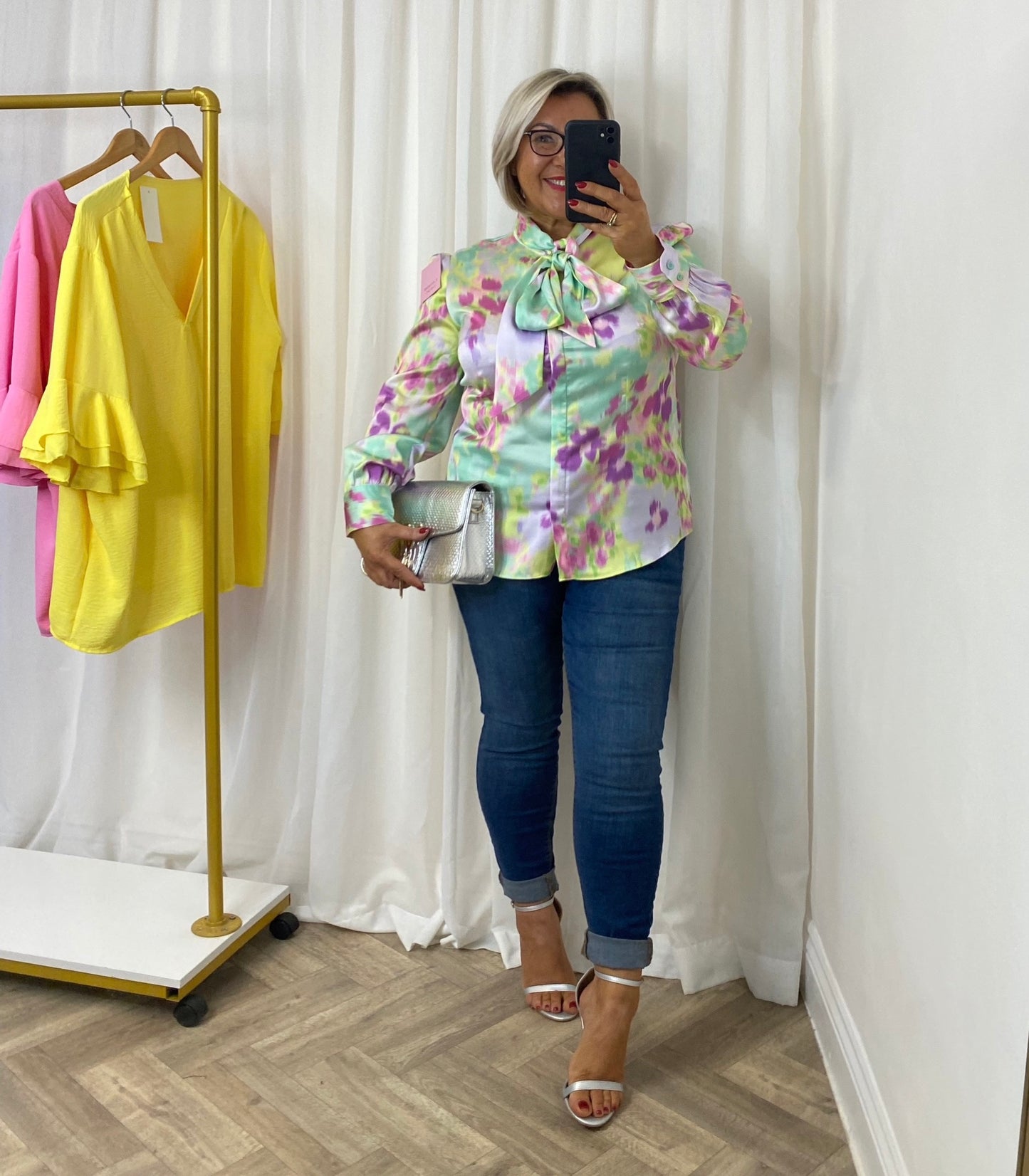 Pastel Bow Front Satin Shirt