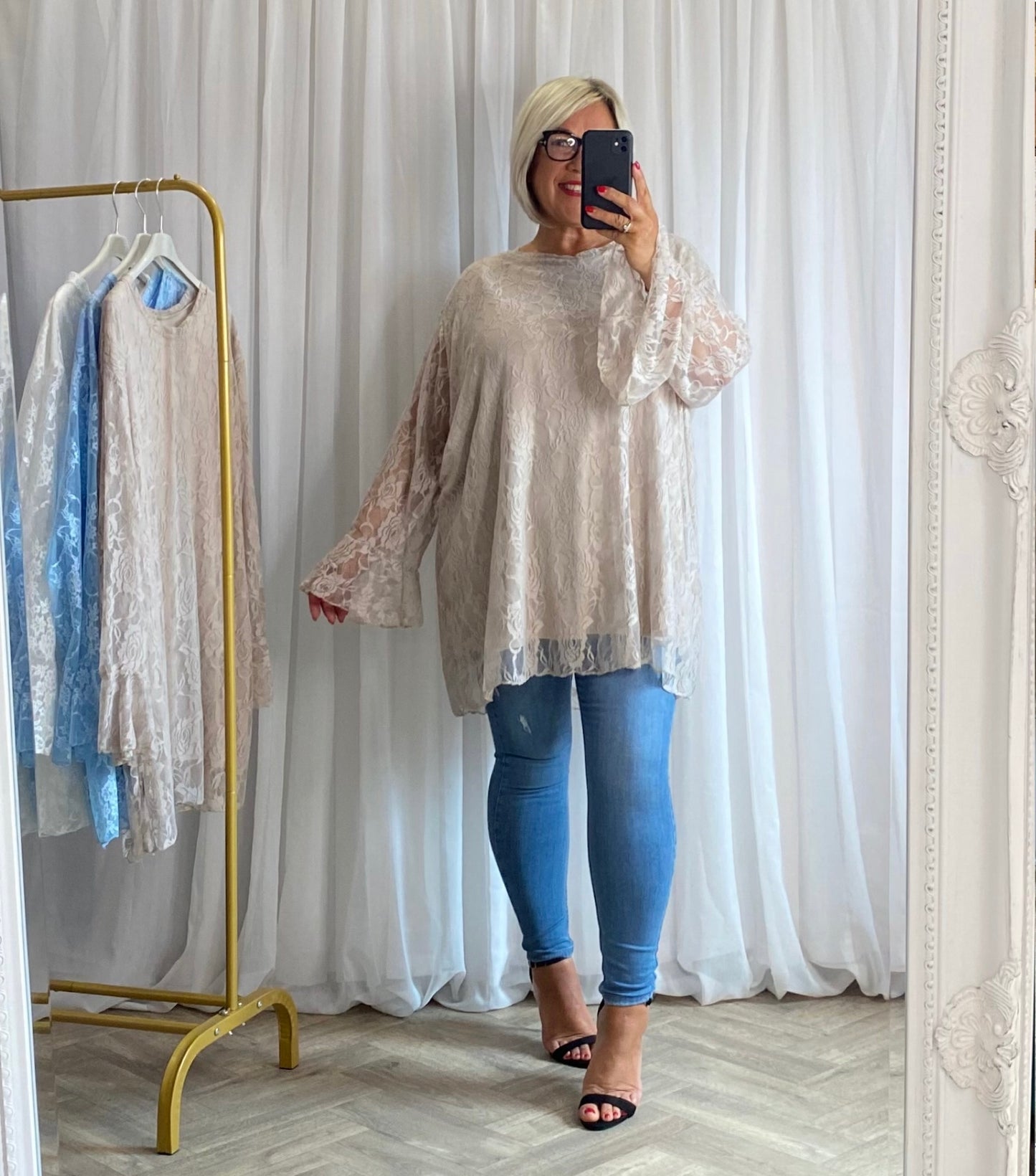 Beige Fluted Sleeve Tunic Top