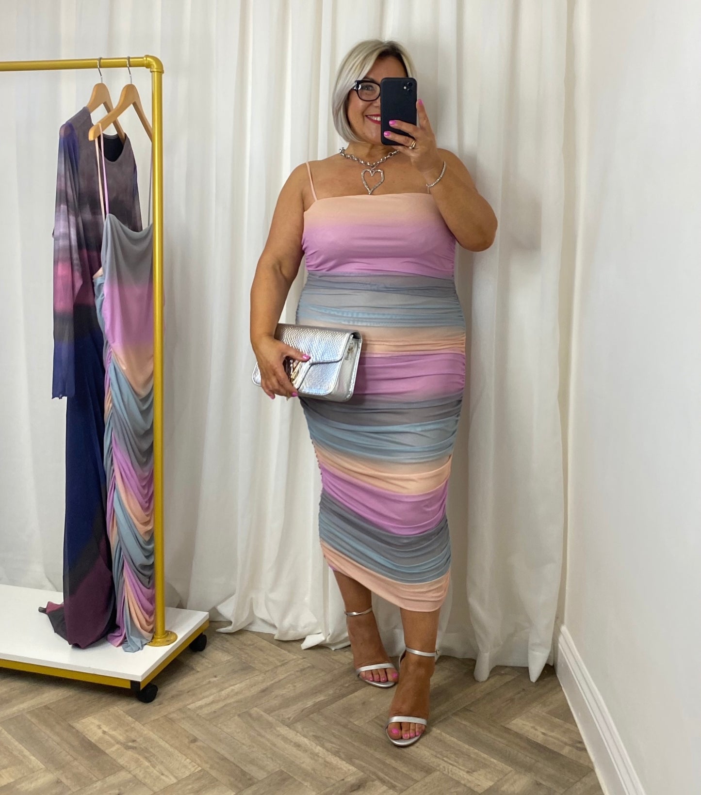 Multi Colour Mesh Midi Dress
