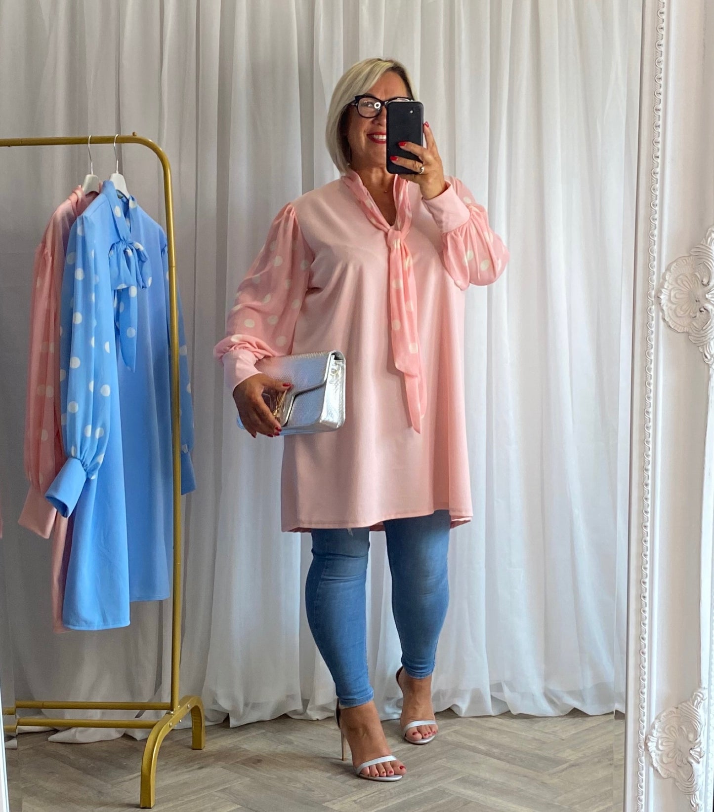 Pink Pocka Dot Tunic Top
