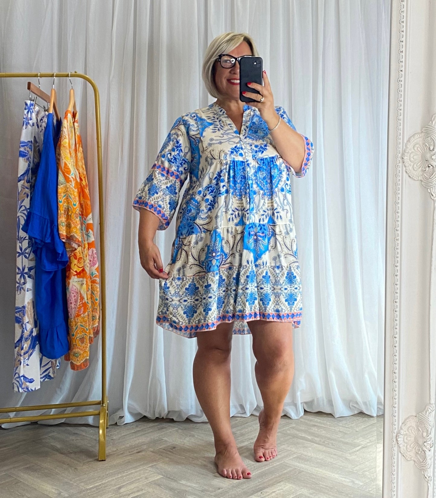 Blue And White Boho Tunic