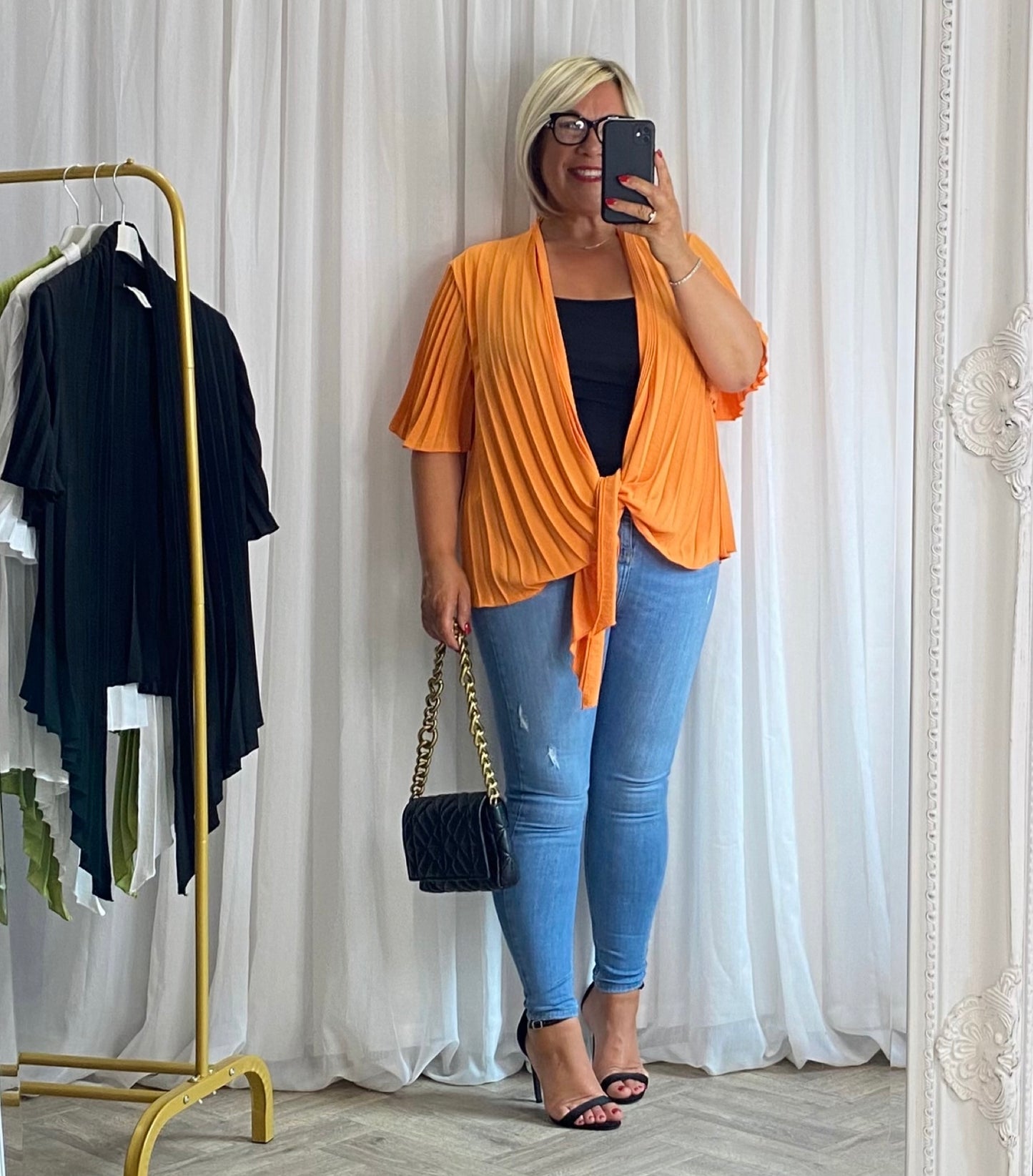 Orange Pleated Tie Top