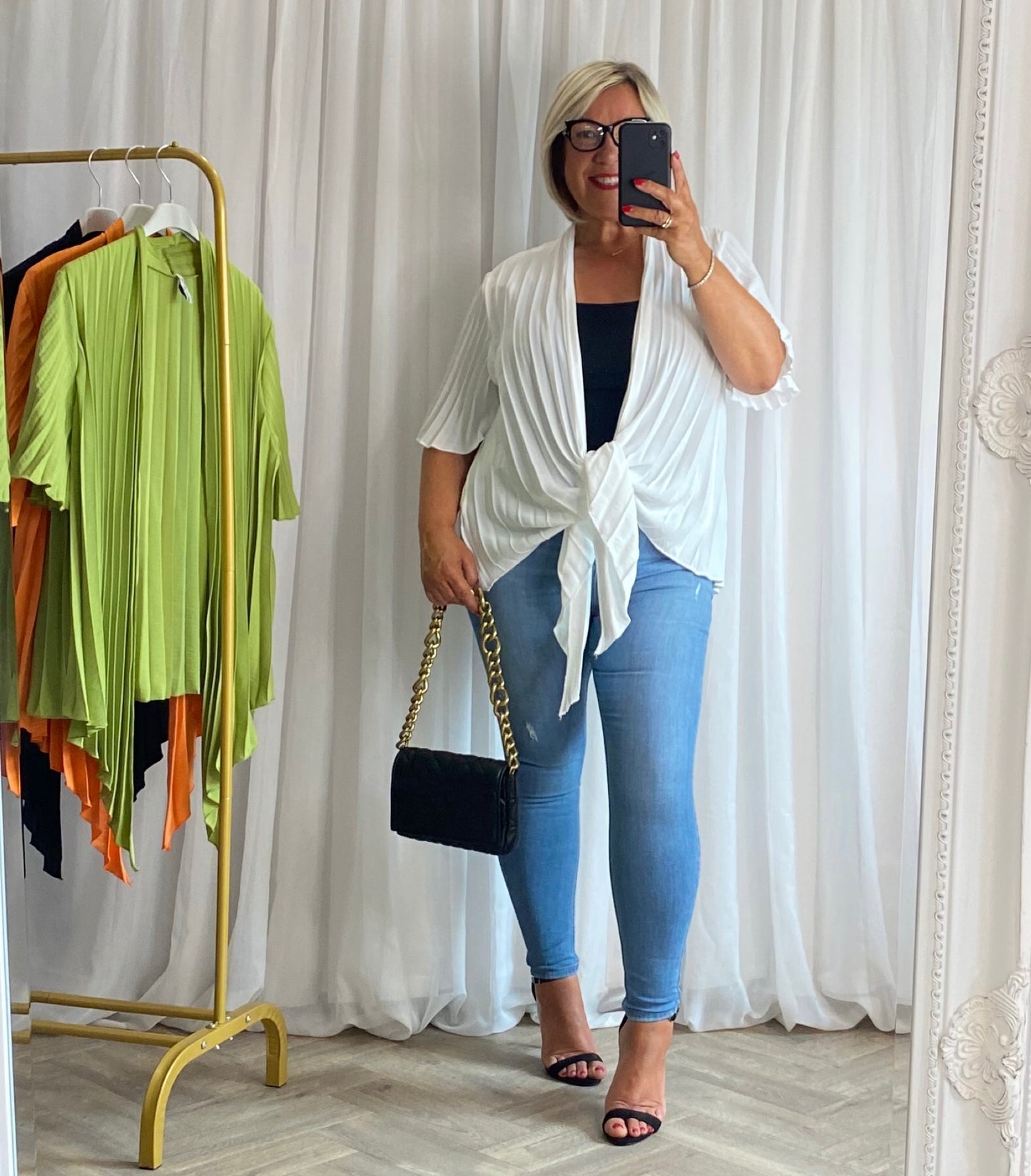 White Pleated Tie Top