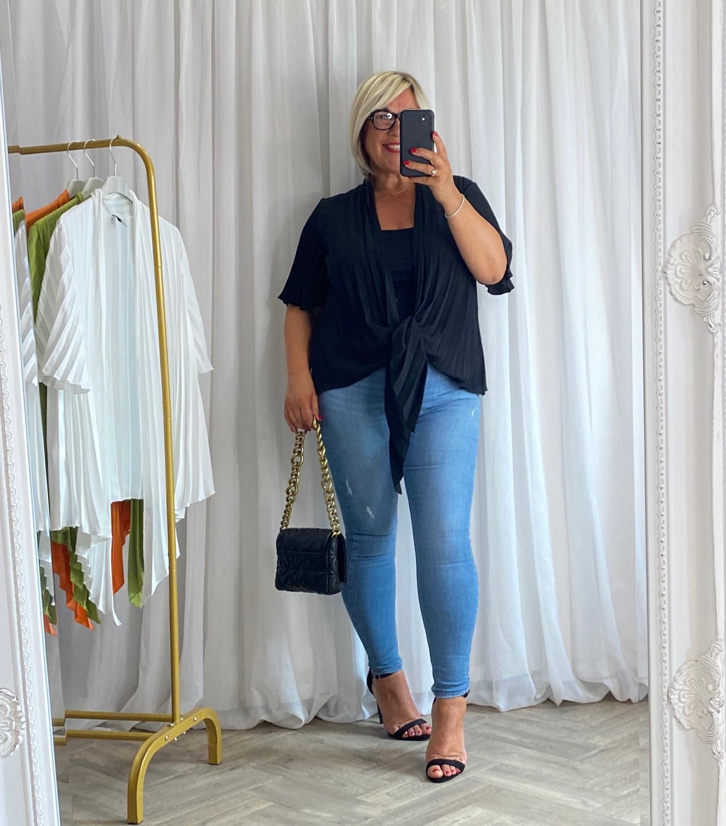 Black Pleated Tie Top