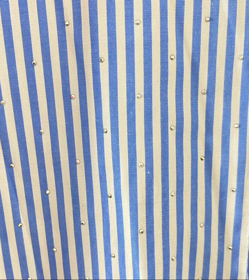 Blue And White Embellished Pinstripe Shirt