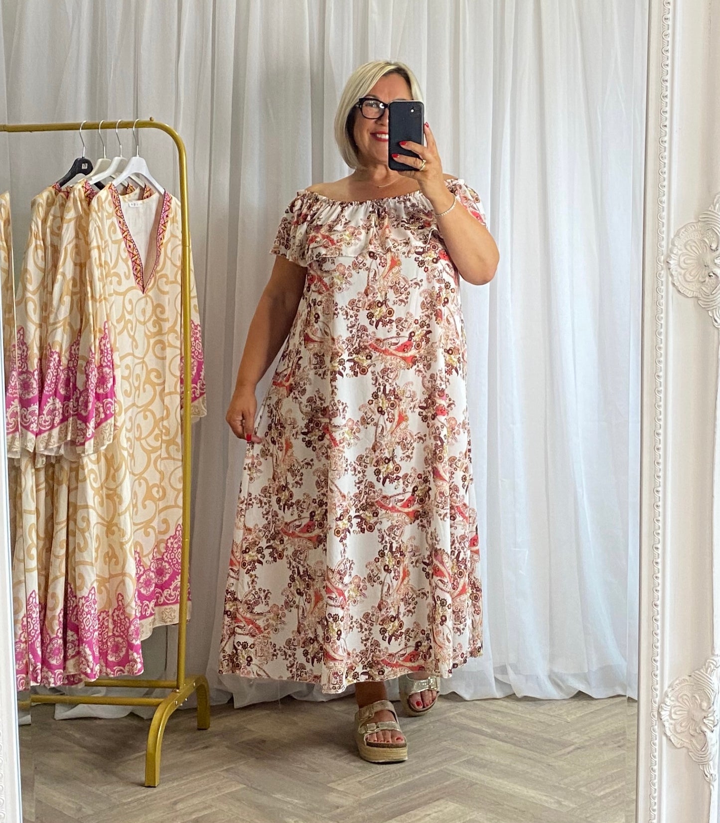Printed Bardot Dress