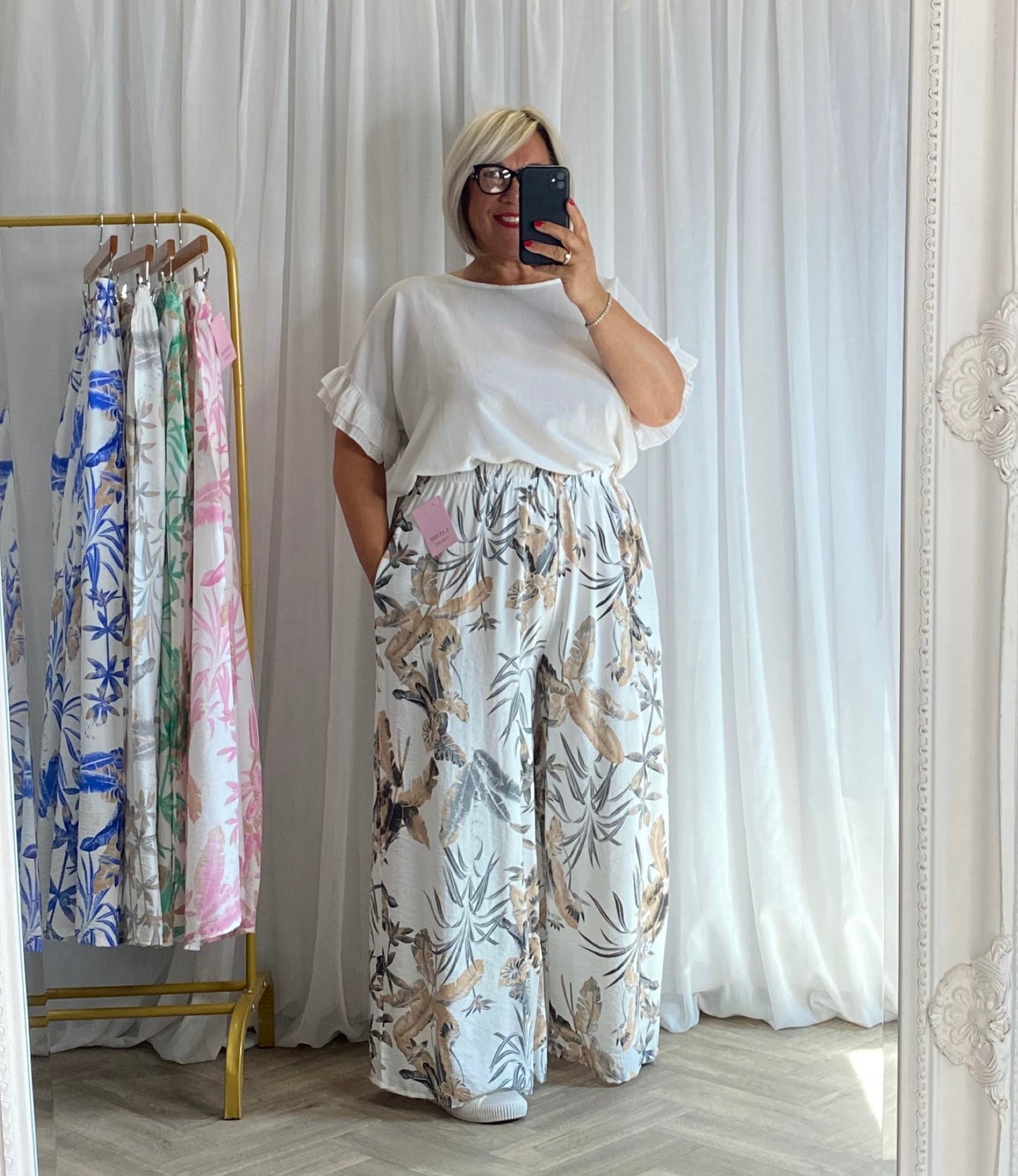 Black And Beige Wide Leg Trousers