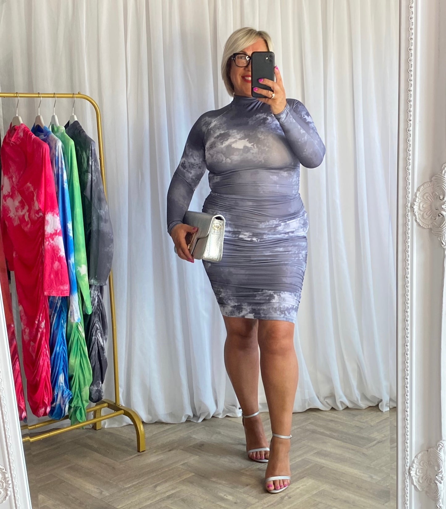 Grey Ruched Bodycon Dress