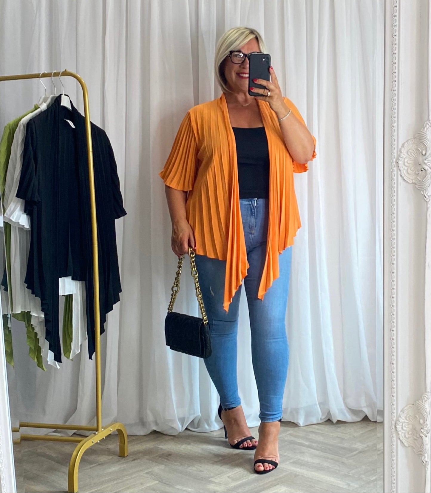 Orange Pleated Tie Top