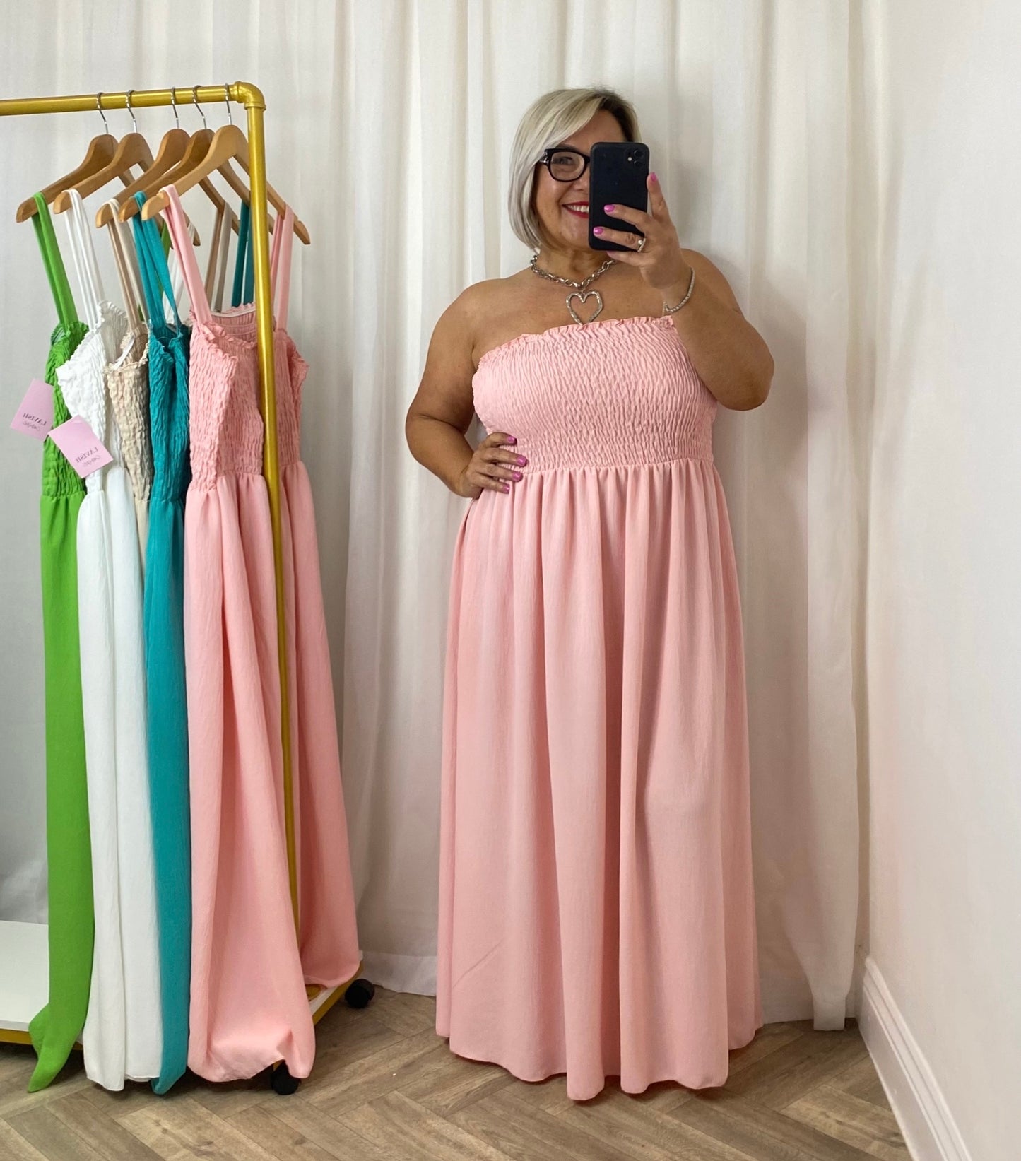 Bubble Gum Pink Shirring Maxi Dress