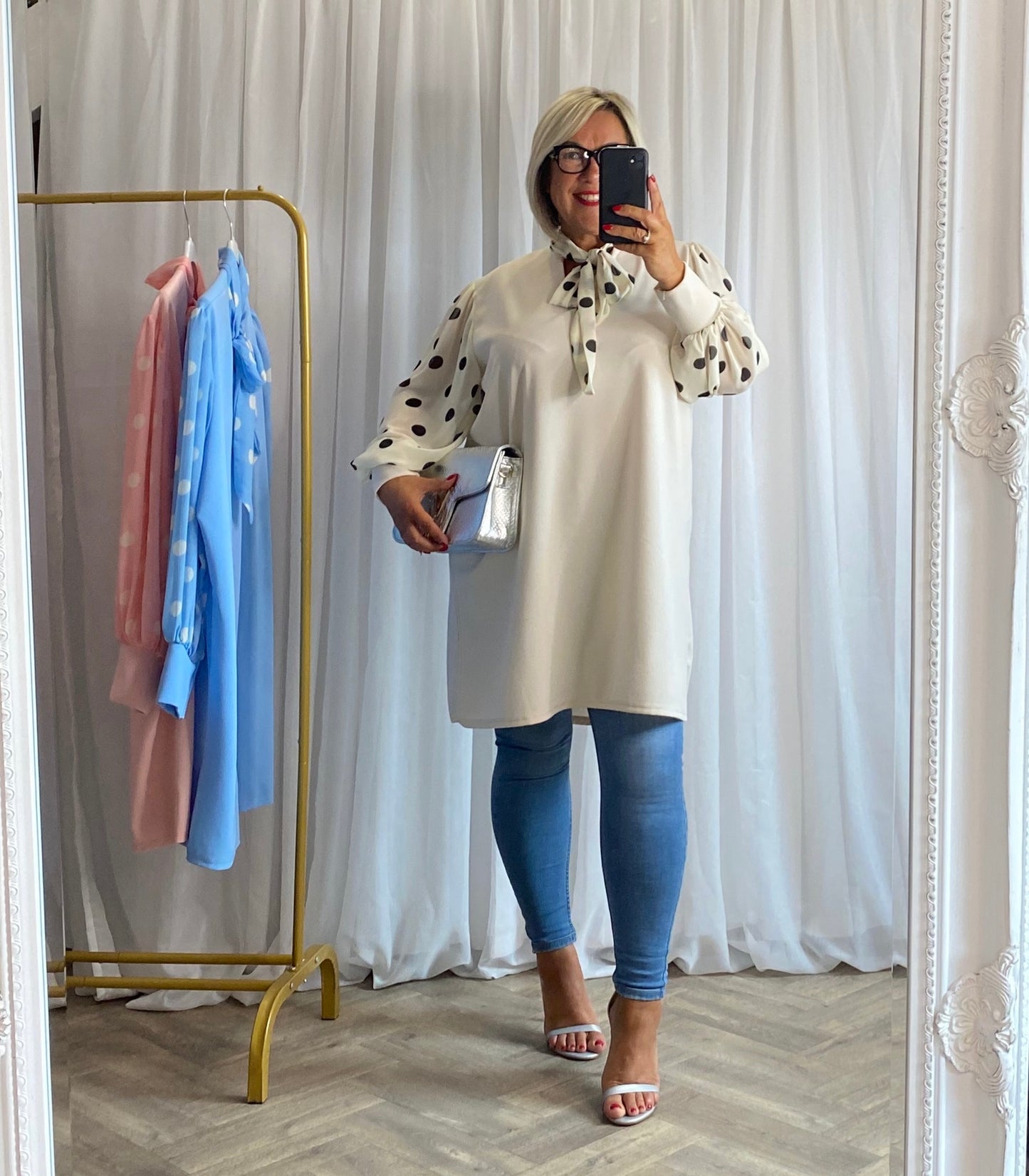 Cream Pocka Dot Tunic Top