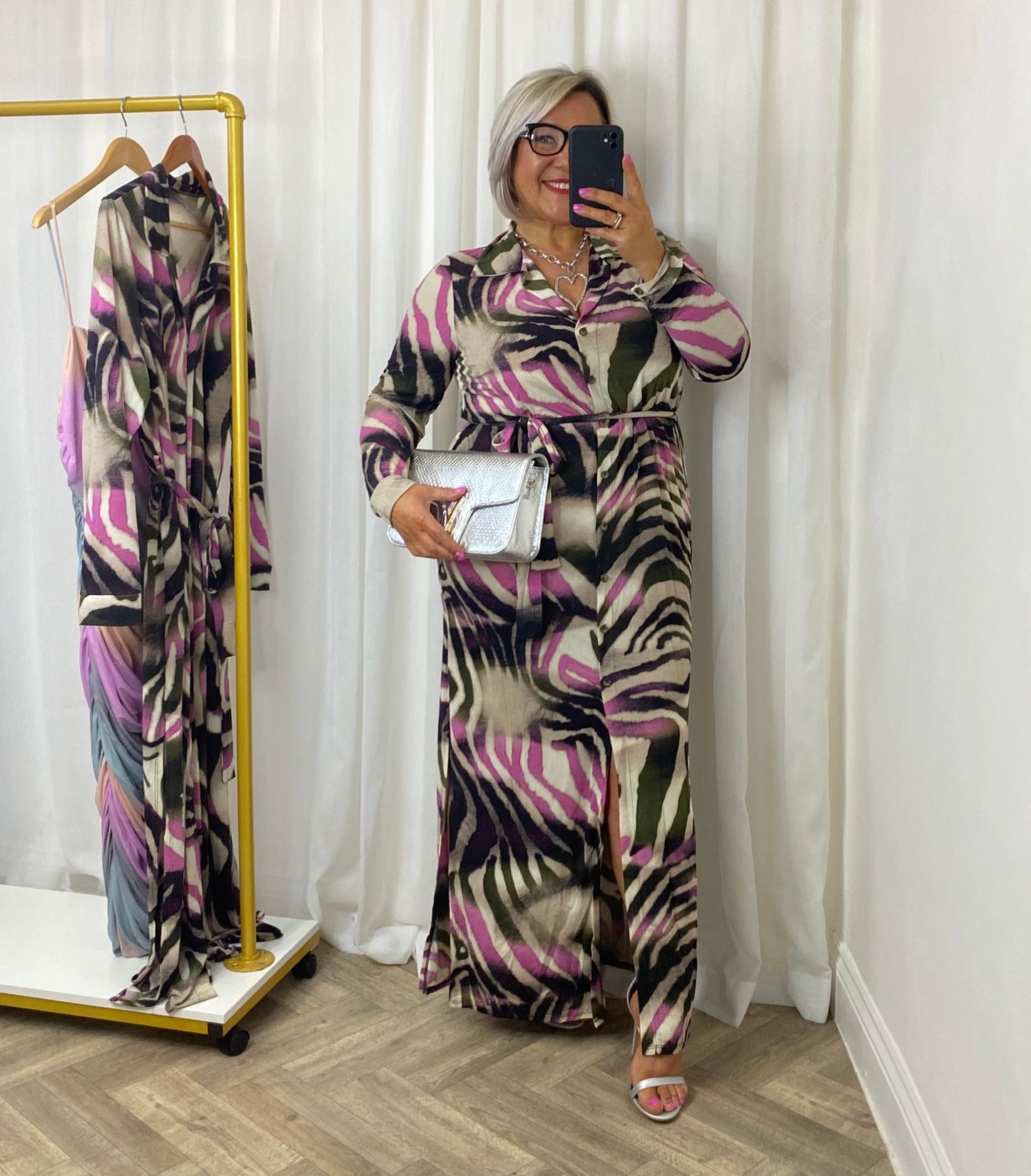 Black And Pink Midaxi Shirt Dress