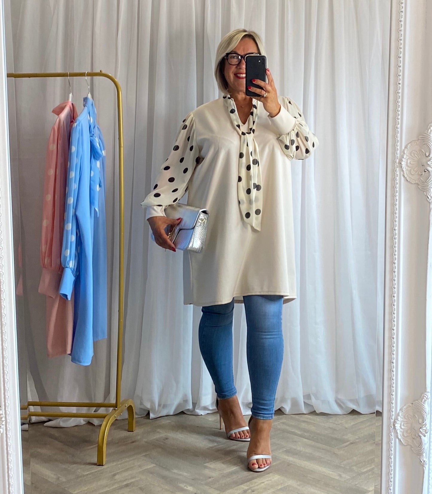 Cream Pocka Dot Tunic Top
