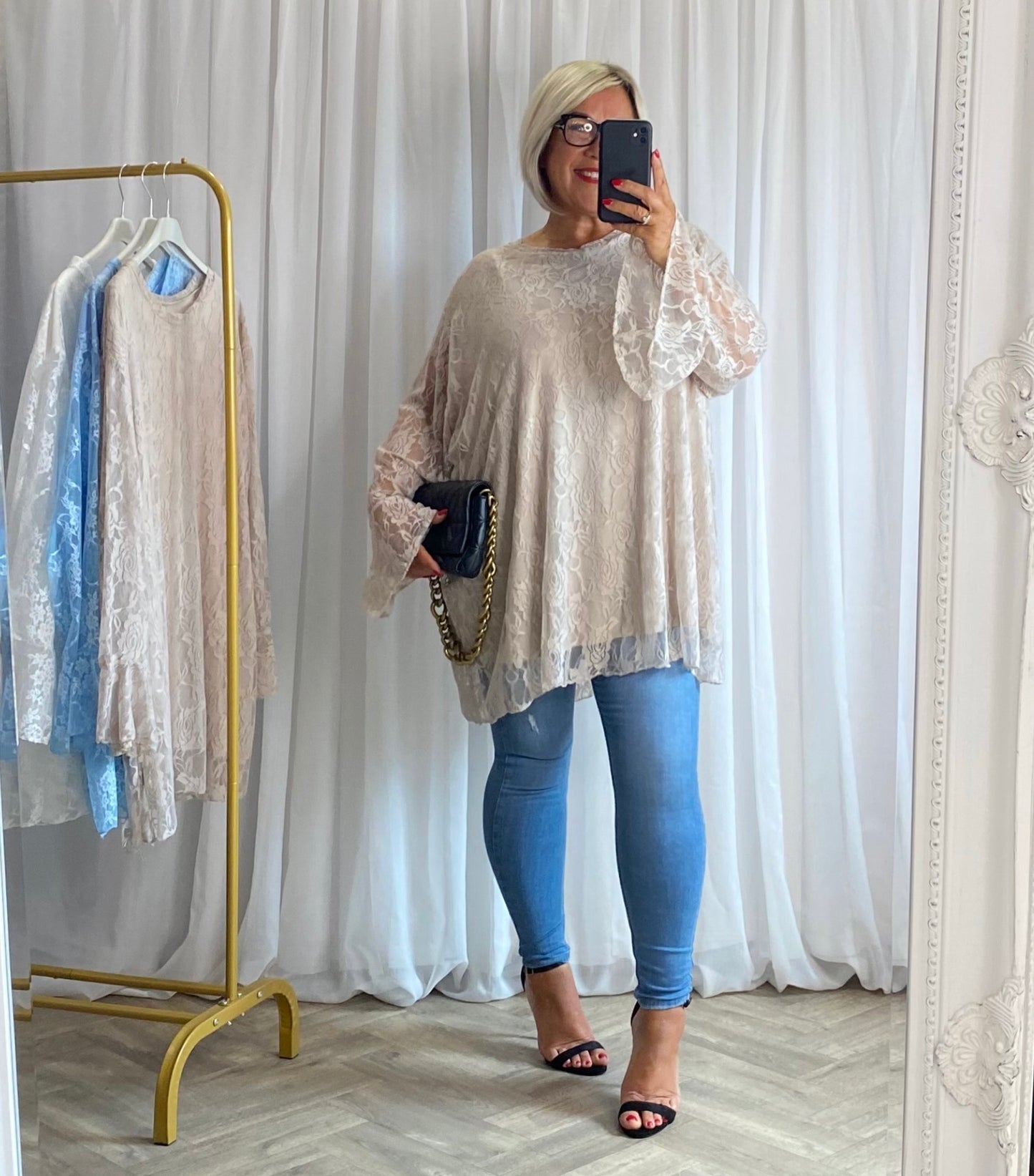 Beige Fluted Sleeve Tunic Top