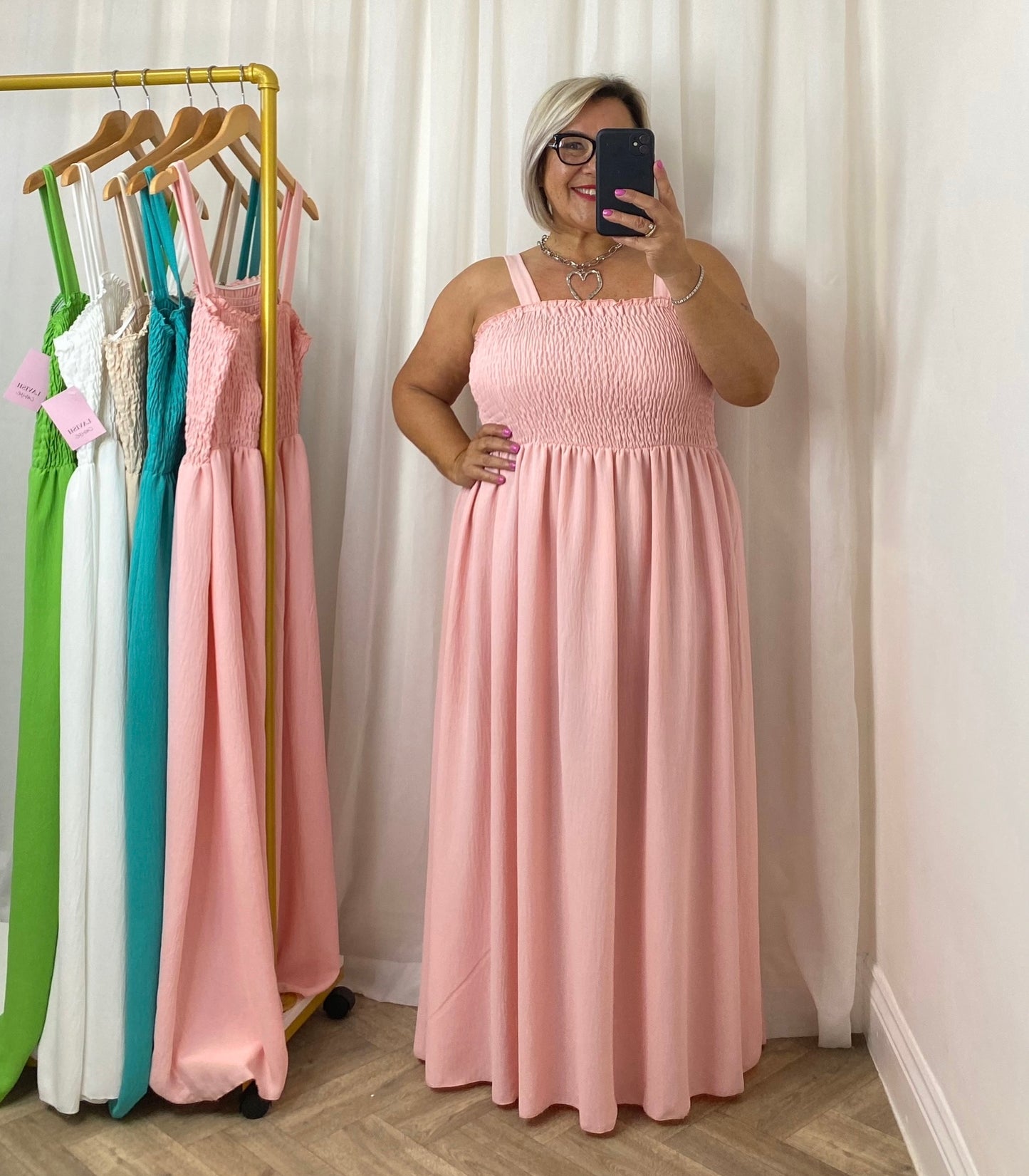 Bubble Gum Pink Shirring Maxi Dress