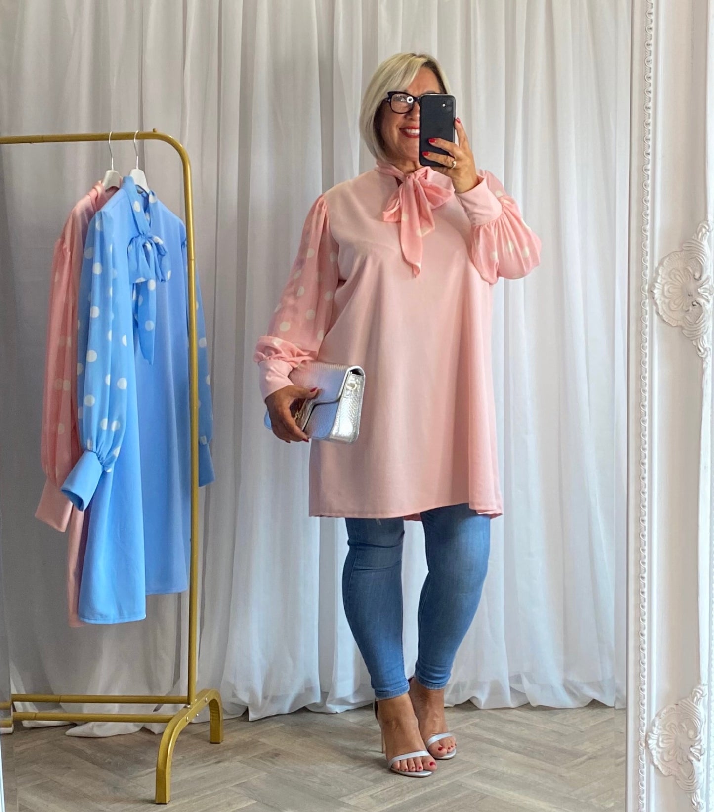 Pink Pocka Dot Tunic Top