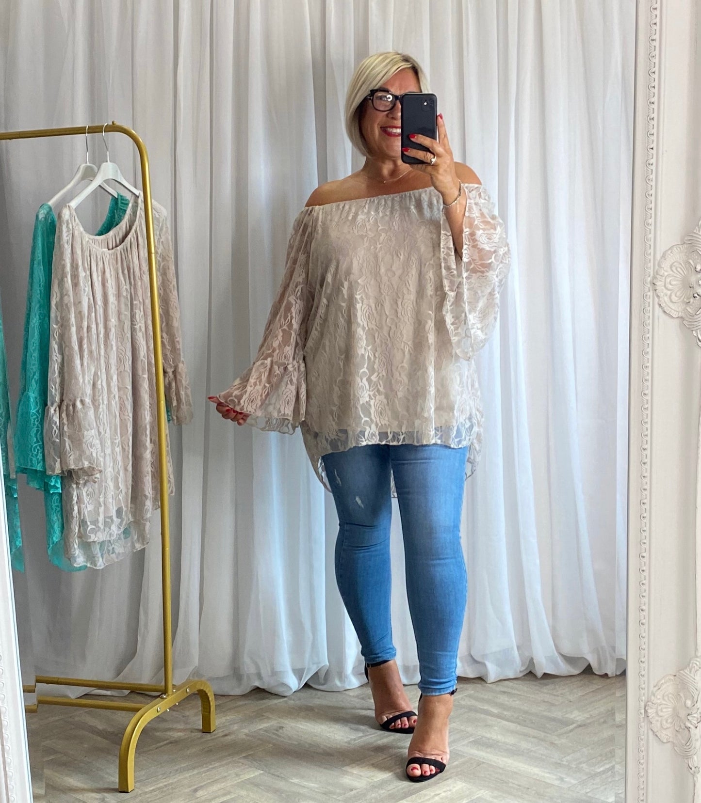 Beige Fluted Sleeve Top