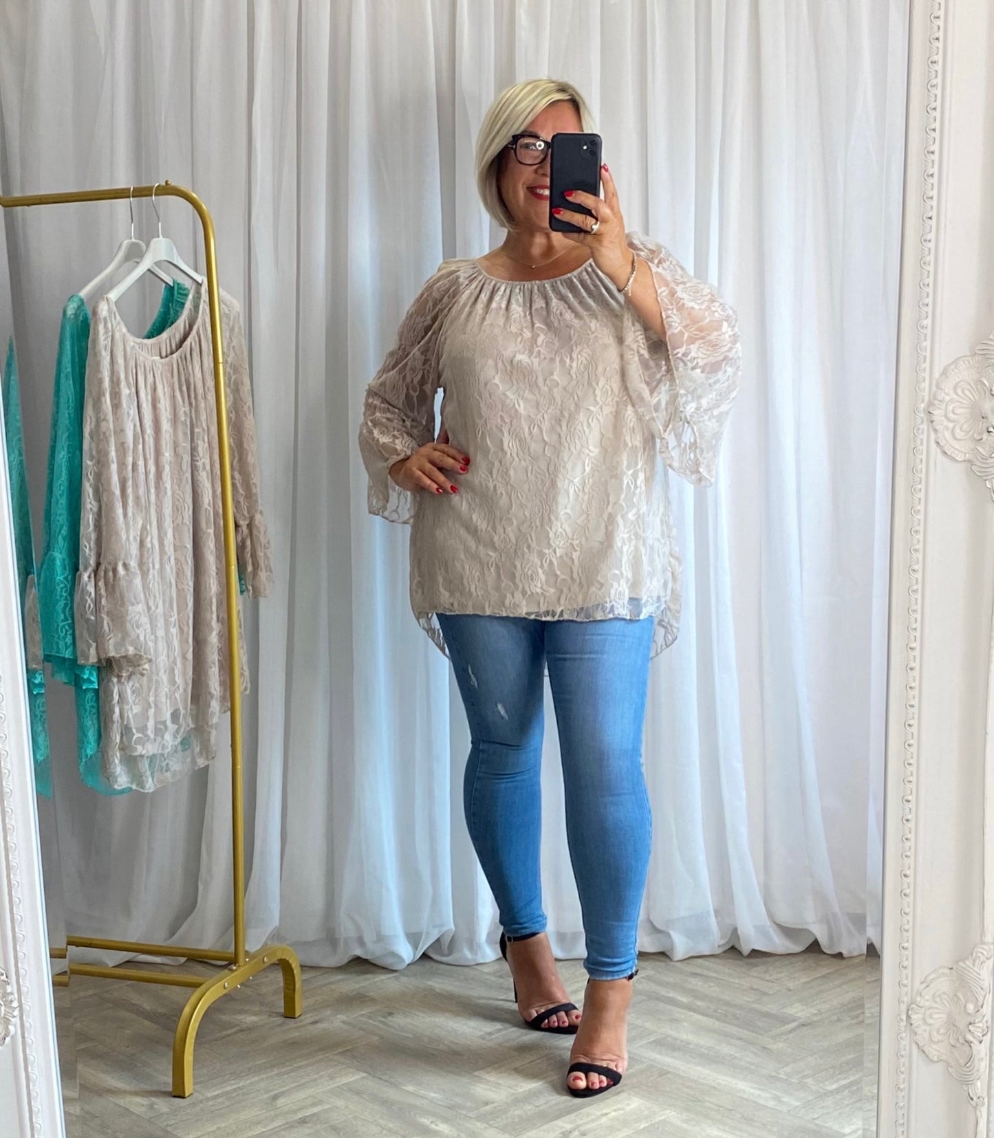 Beige Fluted Sleeve Top