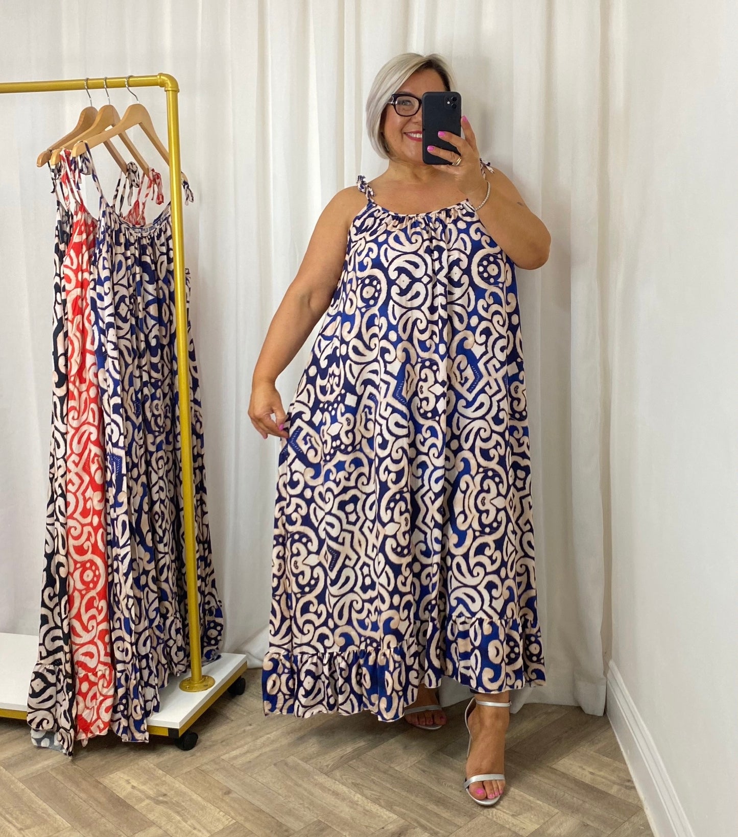 Navy Frill Hem Maxi Dress