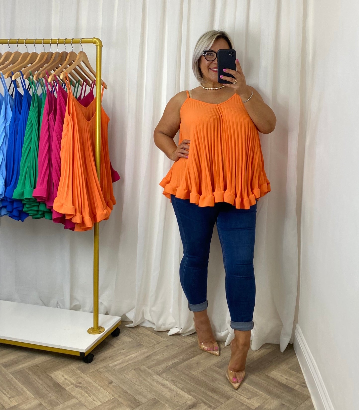 Orange Pleated Swing Cami