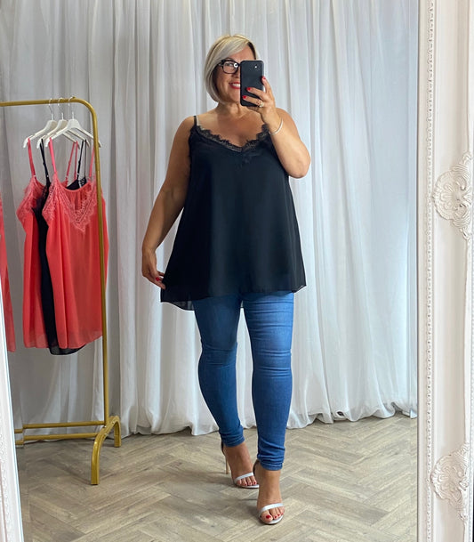 Black Frill V Neck Cami