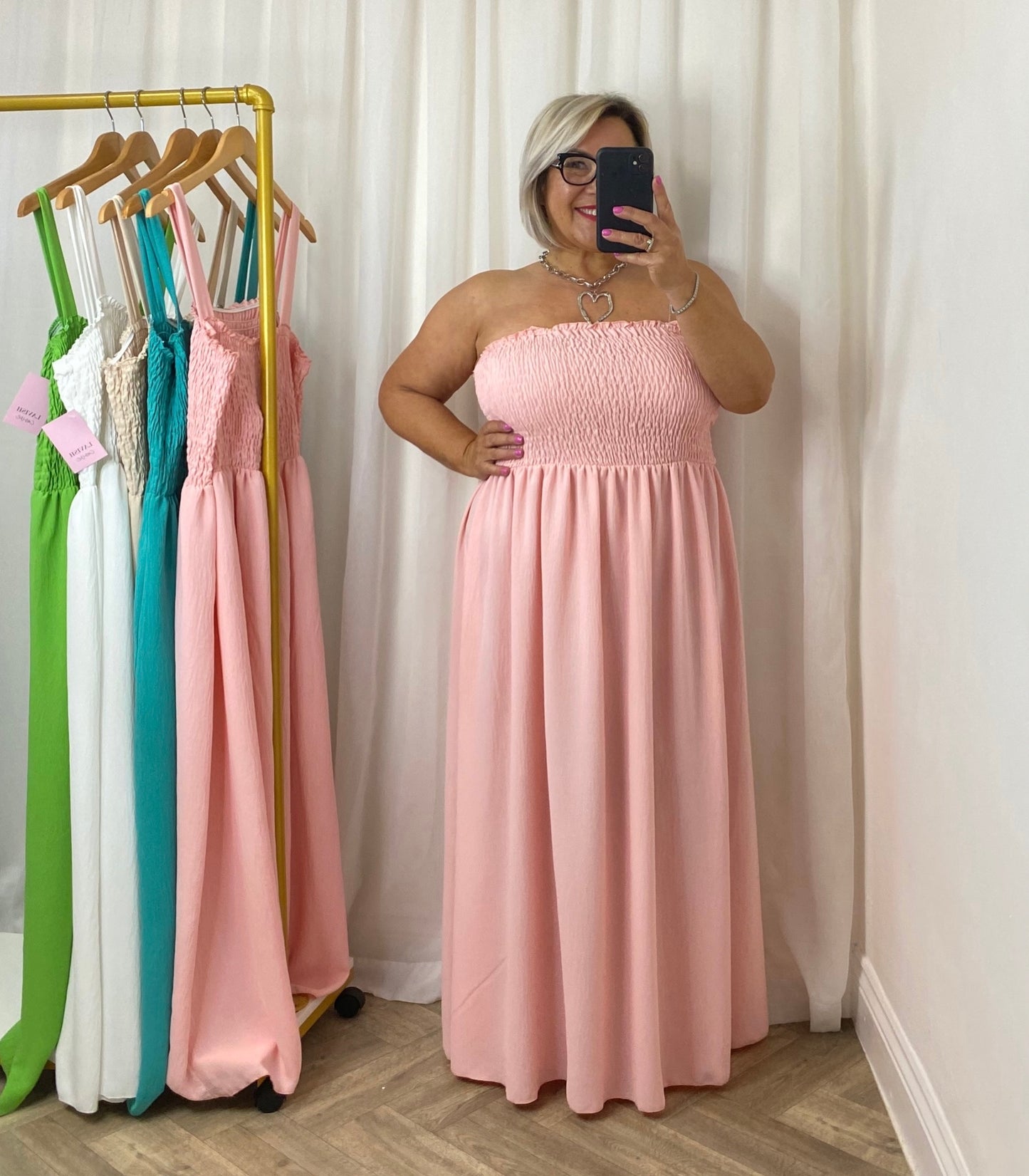 Bubble Gum Pink Shirring Maxi Dress