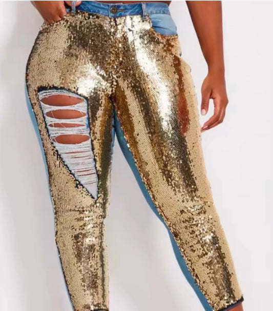 Gold sequins jeans