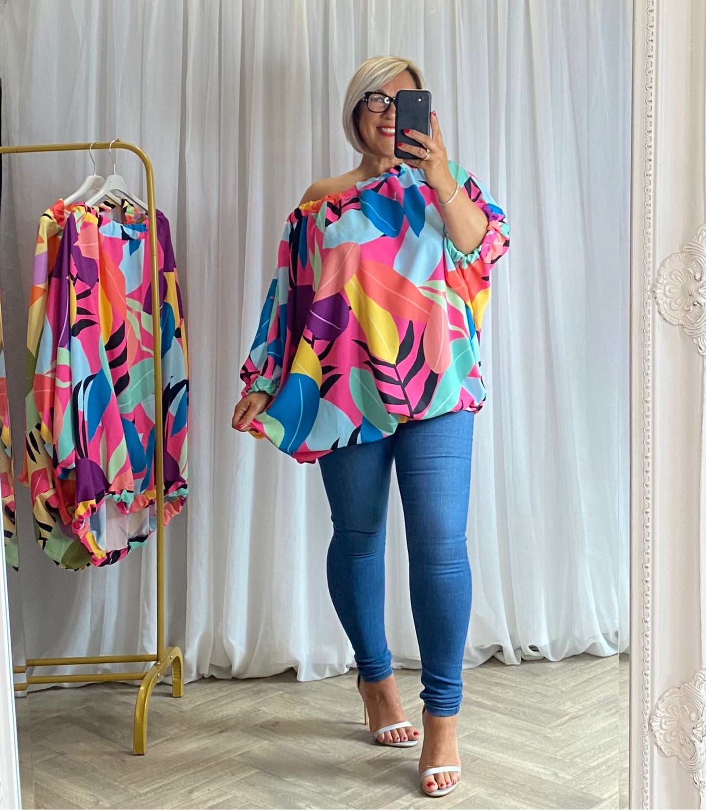 Oversize Blue Multi Pattern Top