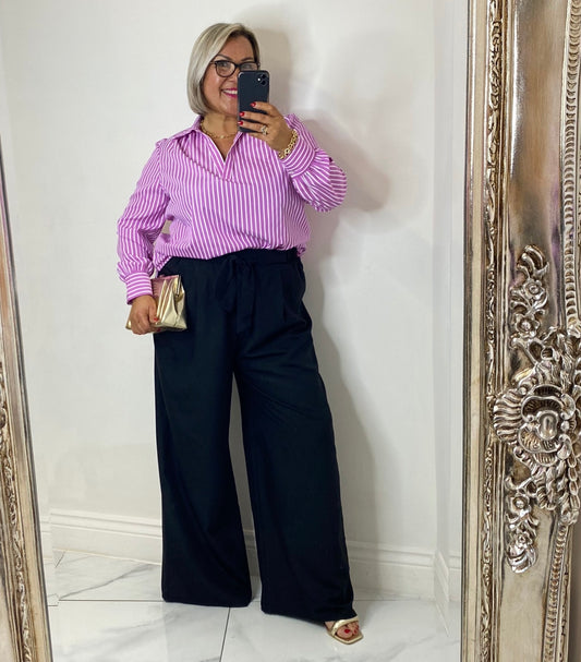 Black Wide Leg Trousers With Belt