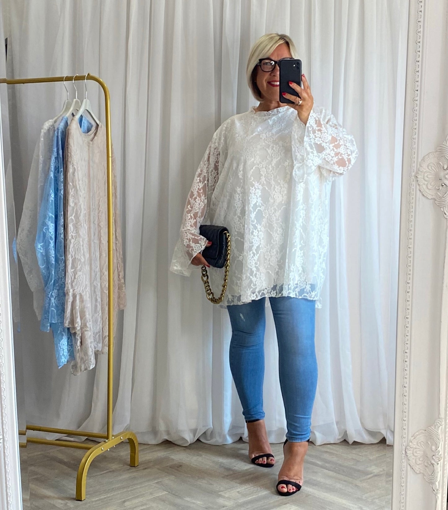 White Tunic Fluted Sleeve Top