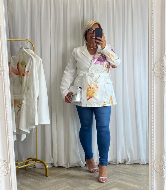 Flower On White Blazer