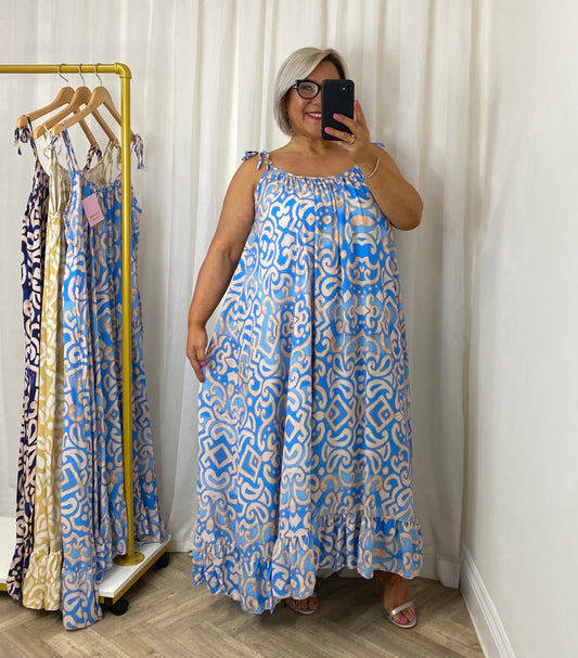 Sky Blue Frill Hem Maxi Dress