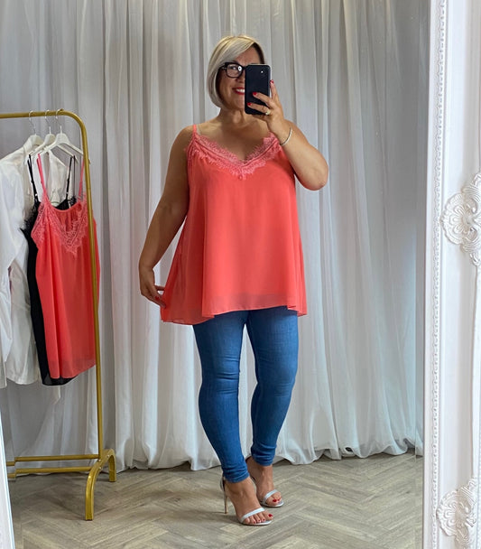 Coral Frill V Neck Cami