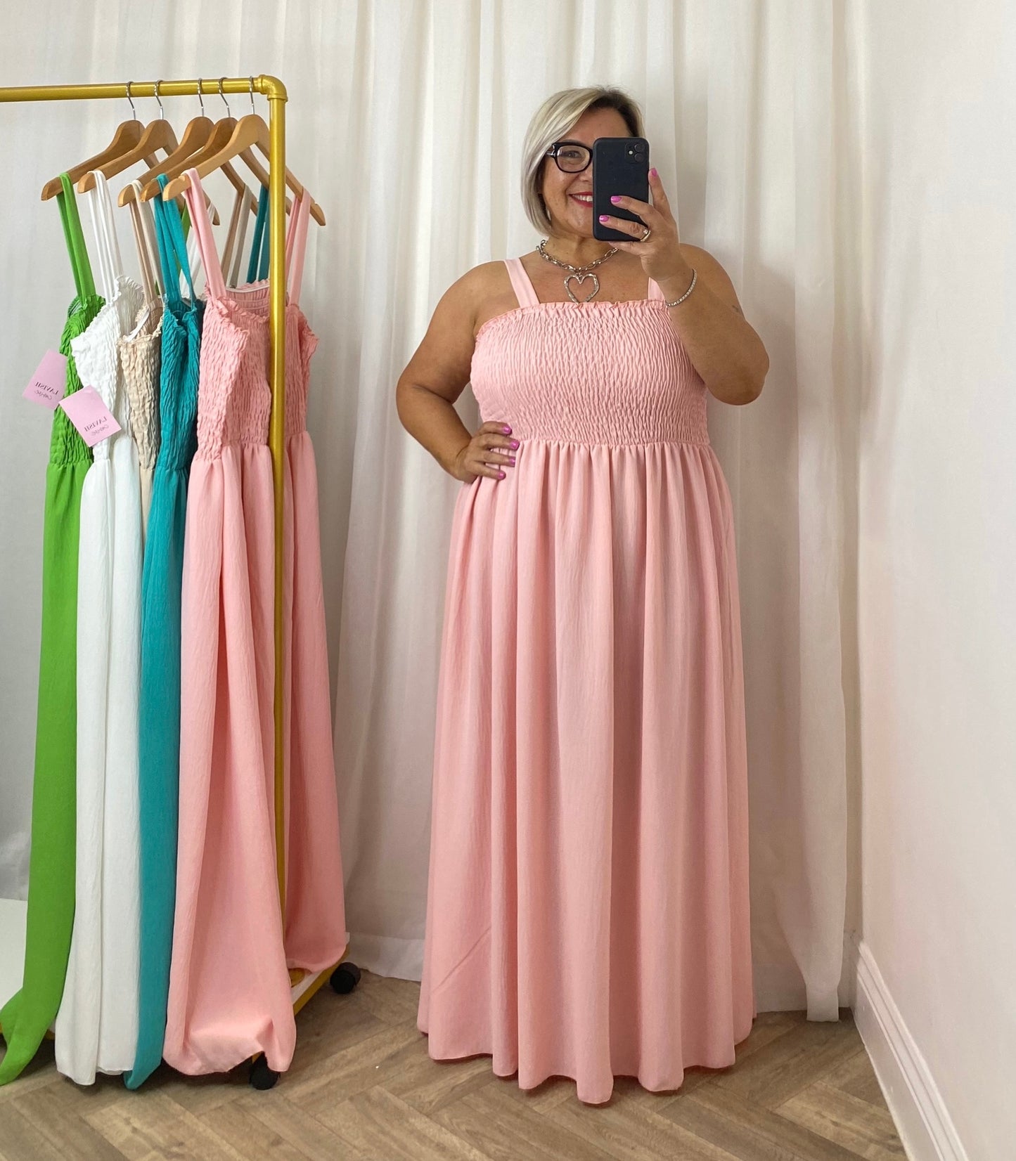 Bubble Gum Pink Shirring Maxi Dress