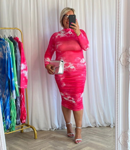 Hot Pink Ruched Bodycon Dress
