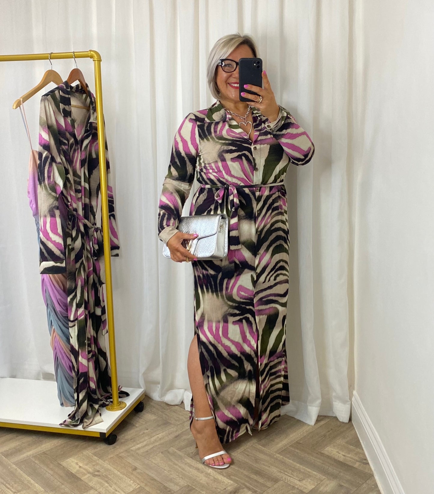 Black And Pink Midaxi Shirt Dress