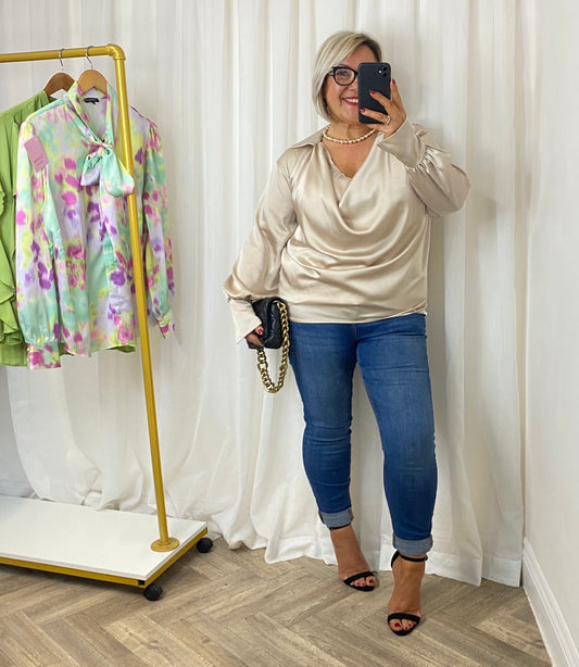 Champagne Satin Drape Top