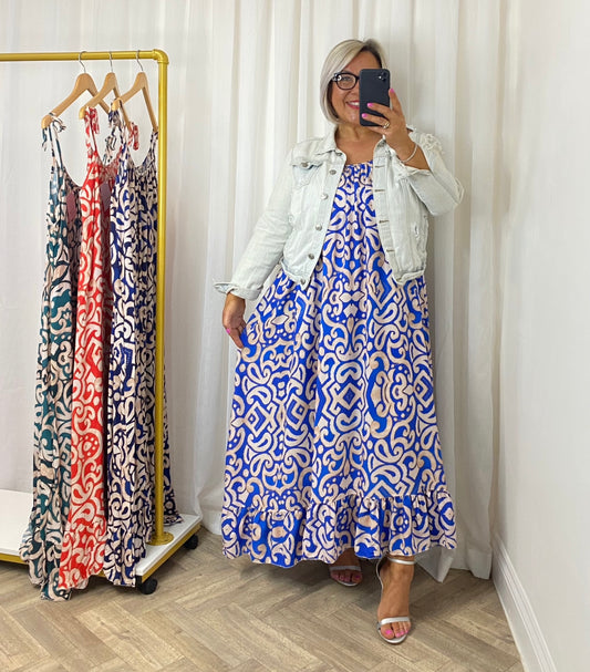 Vibrant Blue Frill Hem Maxi Dress