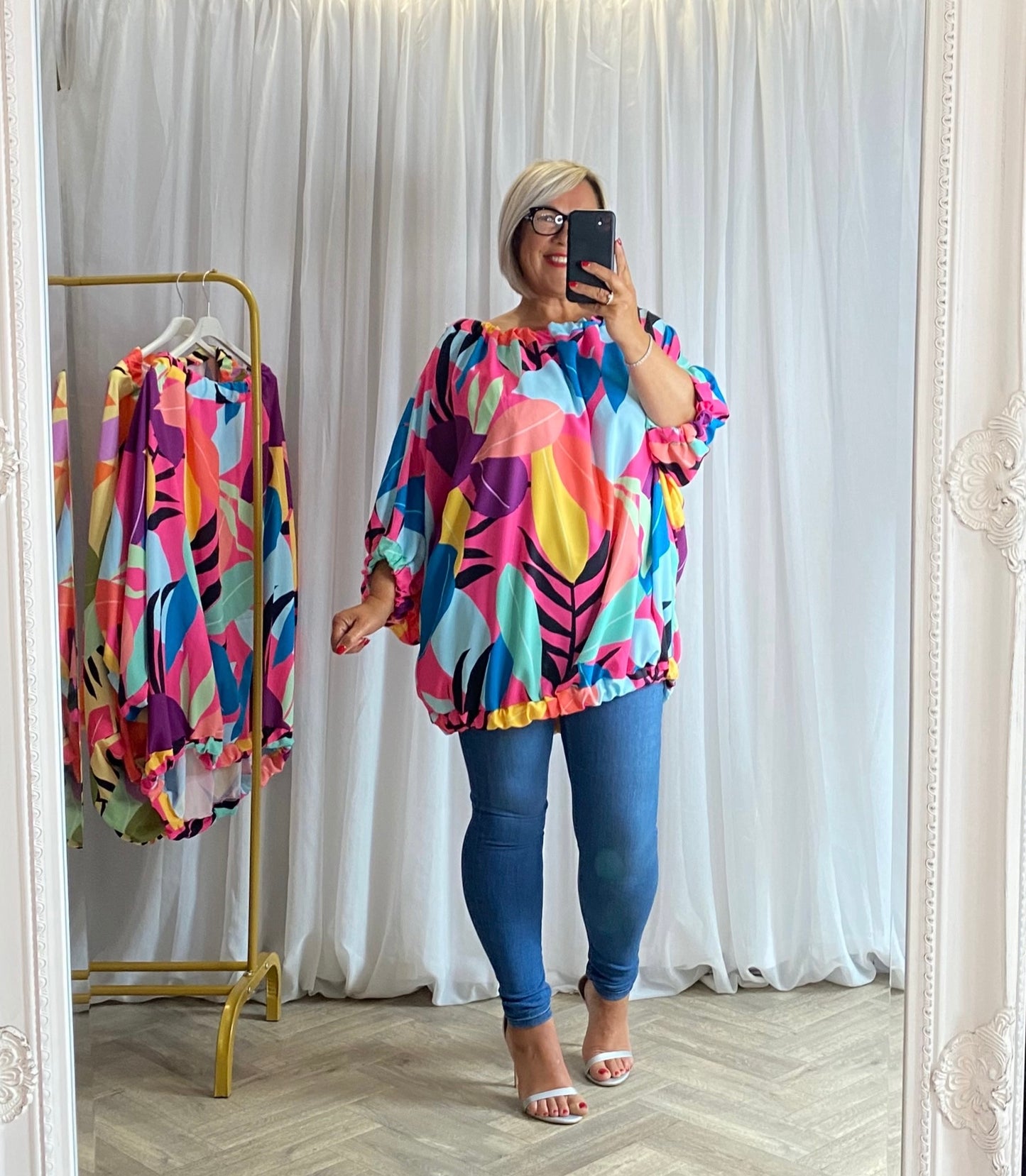 Oversize Blue Multi Pattern Top