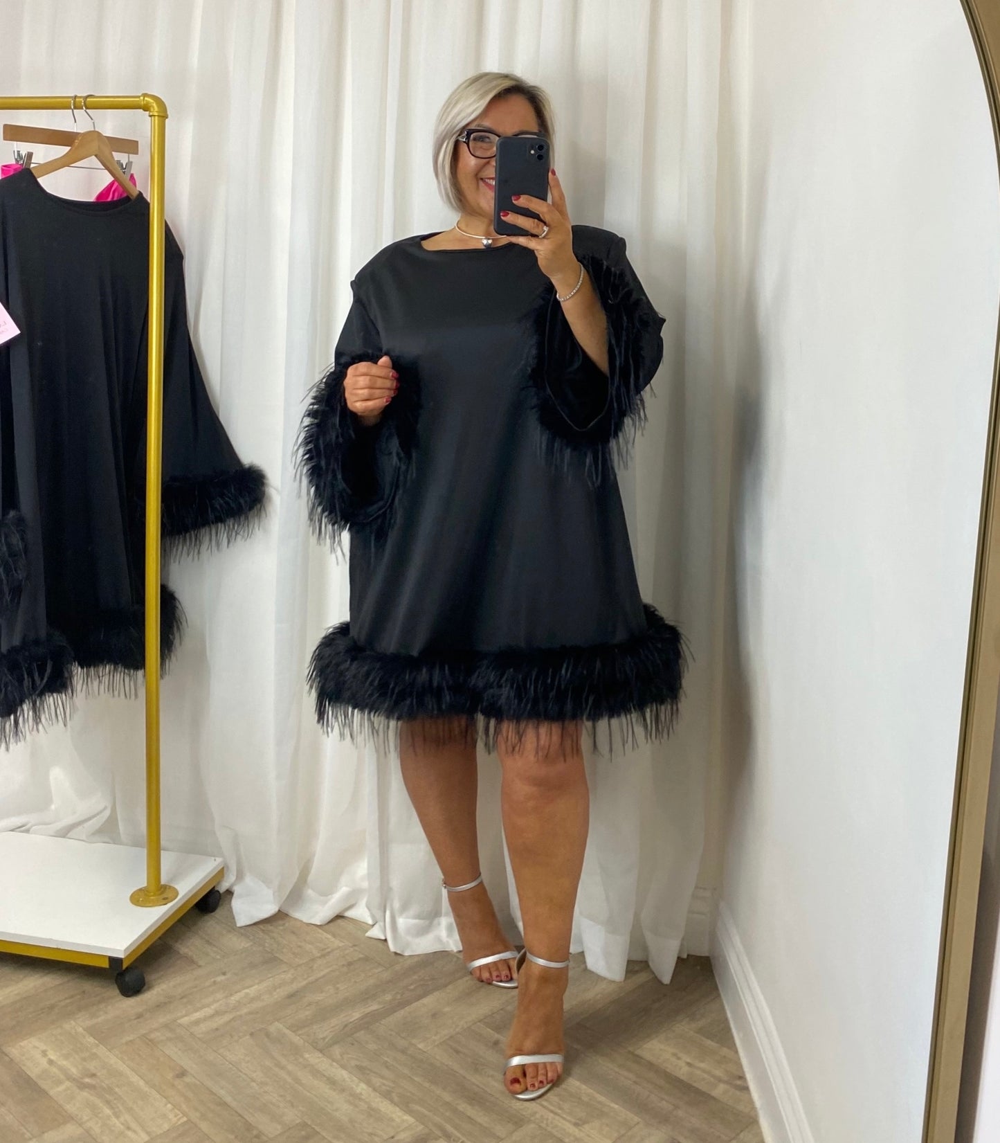 Feather Trim Dress In Black