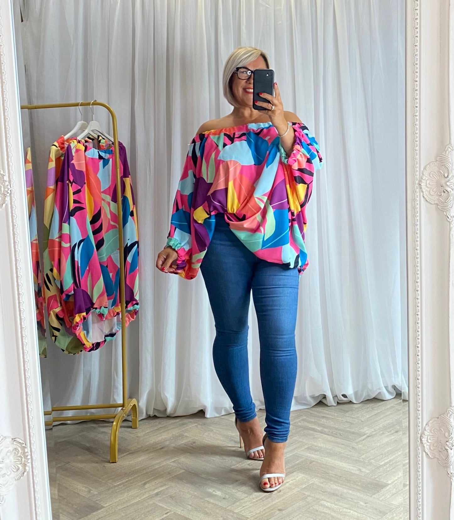 Oversize Blue Multi Pattern Top