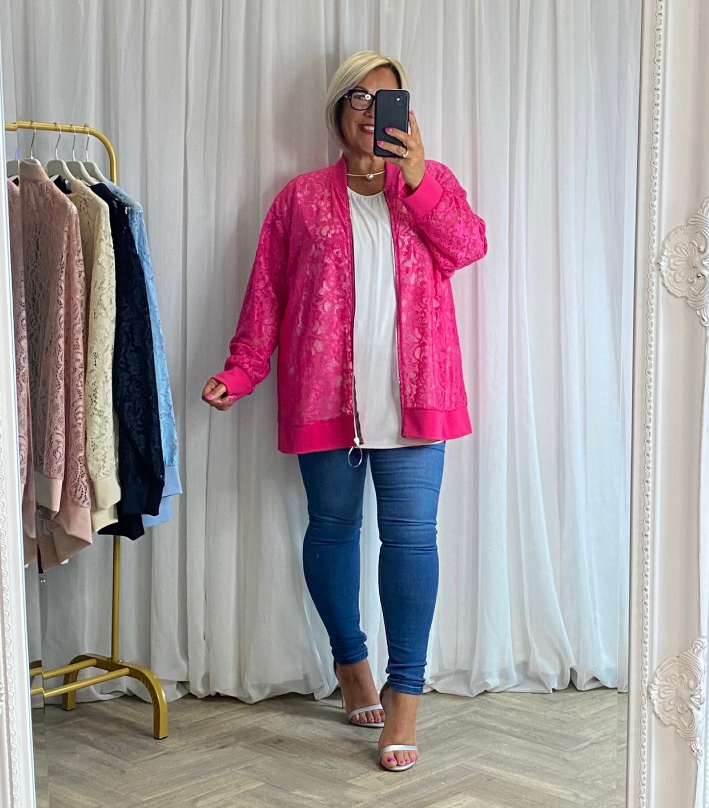 Lace Blazer In Hottest Pink