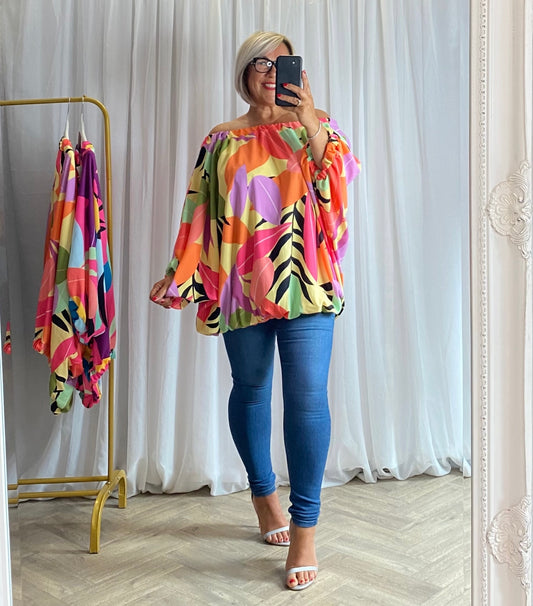 Oversized Yellow Multi Patterned Top