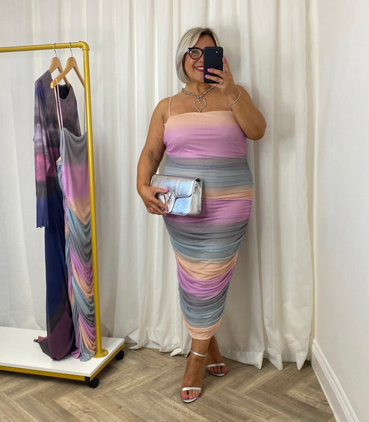 Multi Colour Mesh Midi Dress