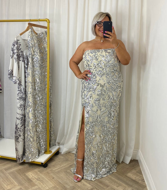 Dress to Impress Luxe Silver Sequins Maxi Dress