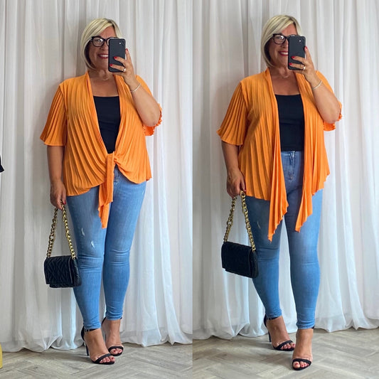 Orange Pleated Tie Top