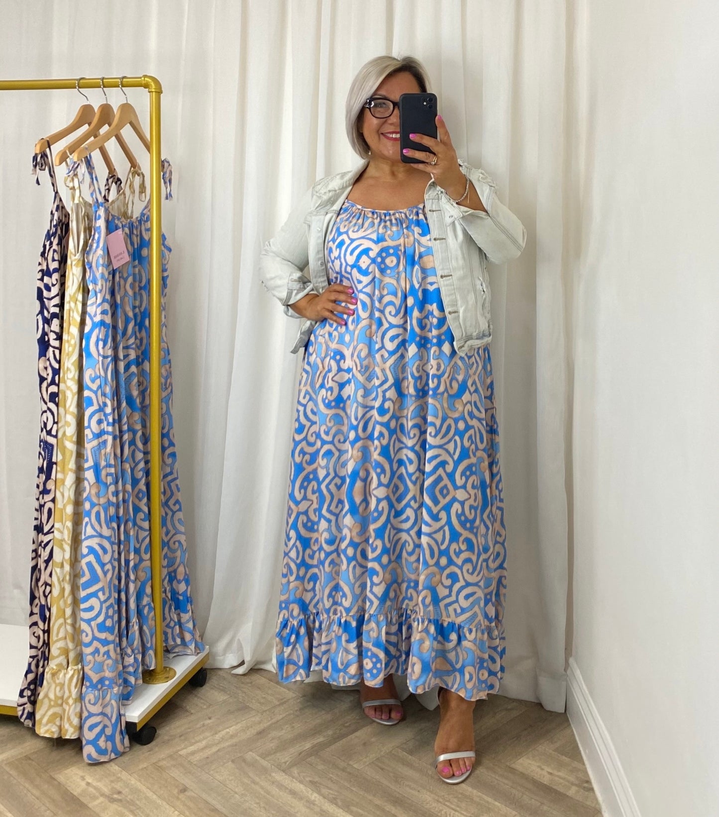 Sky Blue Frill Hem Maxi Dress