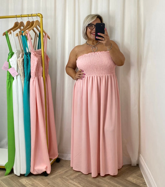Bubble Gum Pink Shirring Maxi Dress