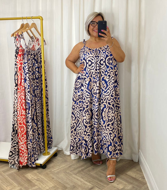 Navy Frill Hem Maxi Dress