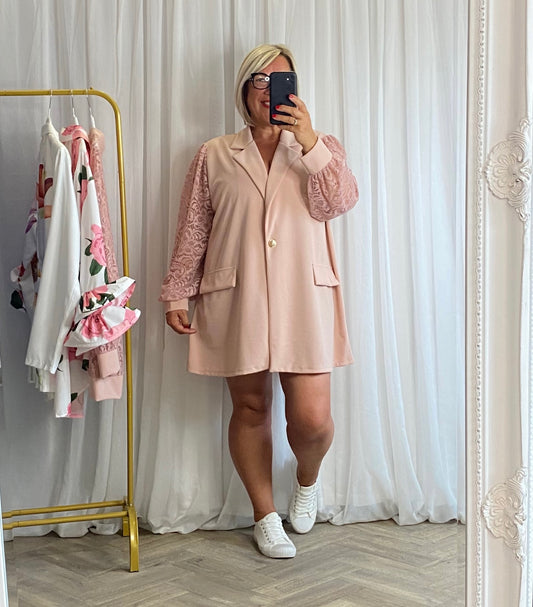 Lightest Pink Lace Sleeve Blazer